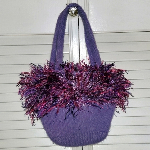 Handbags - Handmade Lavender Wool Handbag with Pink and Purple Accents